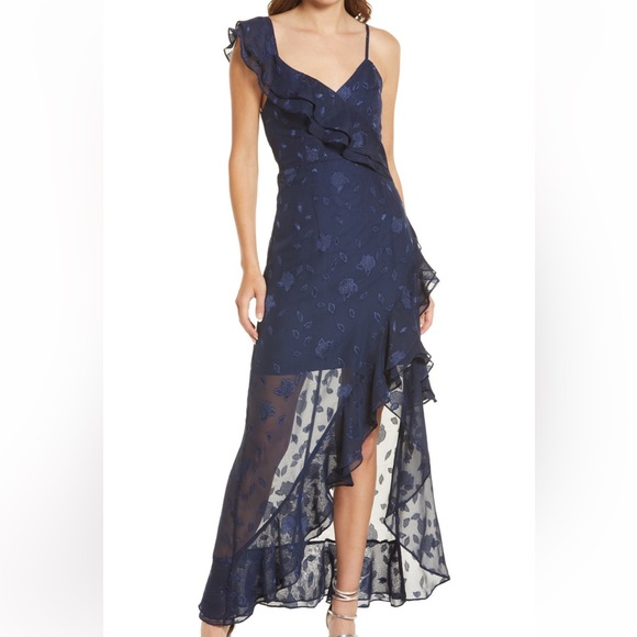 Lulus Dresses & Skirts - Lulus Forever Be Navy Blue Floral Jacquard Ruffled Maxi Dress